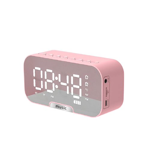 pink alarm clock with bluetooth speaker