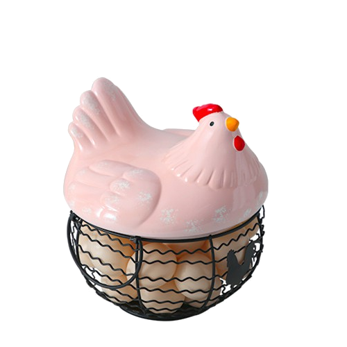 pink ceramic egg storage basket
