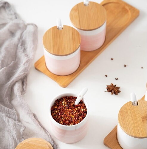 pink ceramic spice canister set
