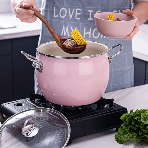 pink non stick enamel soup pot