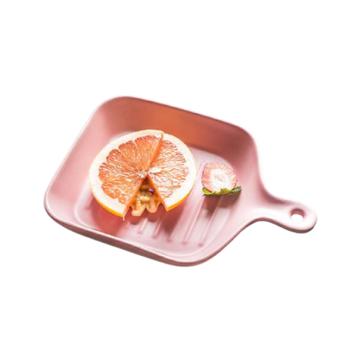 pink nordic ceramic plate with handle
