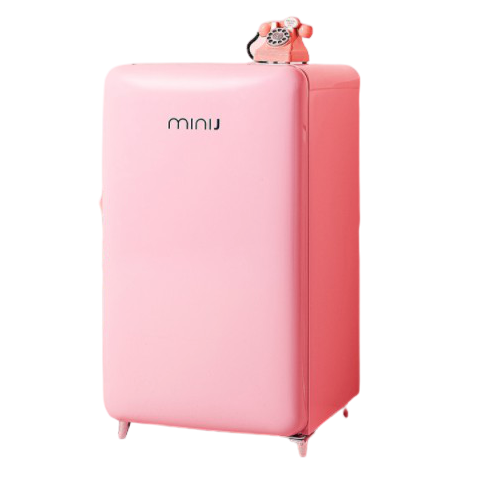 pink retro mini fridge